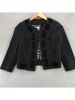 CAbi Jacket Women 4 Seaside Chic Black Polka Dot 3/4 Sleeve Cropped Ribbon Trim*